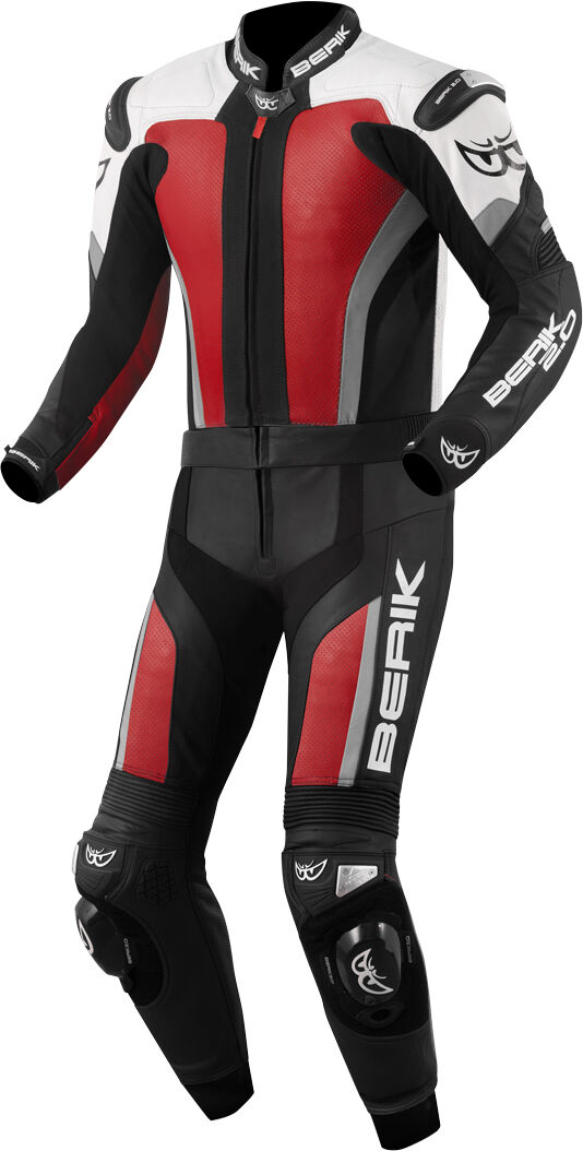 Berik Losail Traje de cuero de motocicleta de dos piezas - Negro Blanco Rojo (54)