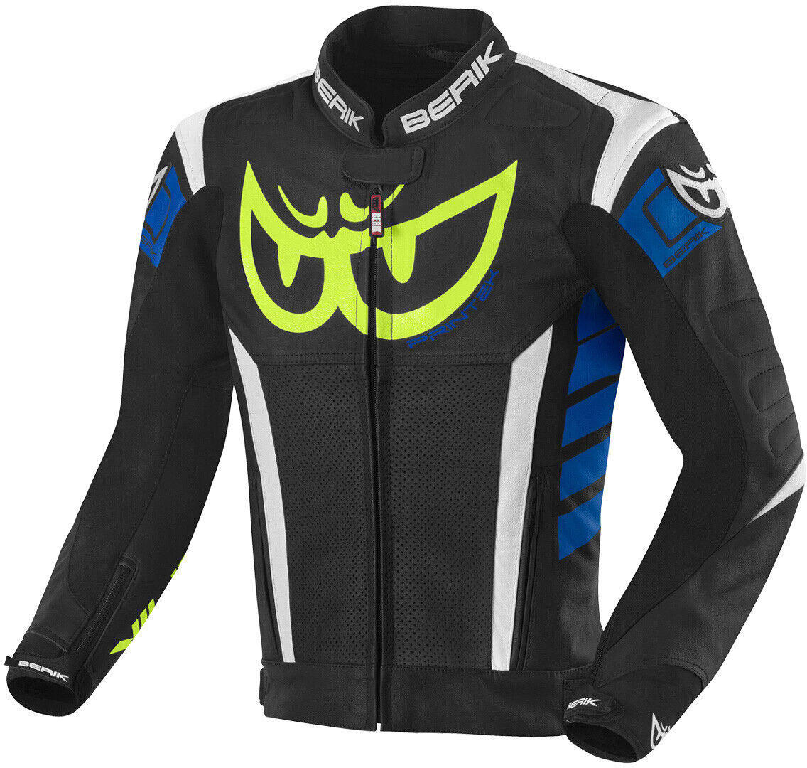 Berik Zakura Chaqueta de cuero para motocicleta - Negro Blanco Azul Amarillo (54)