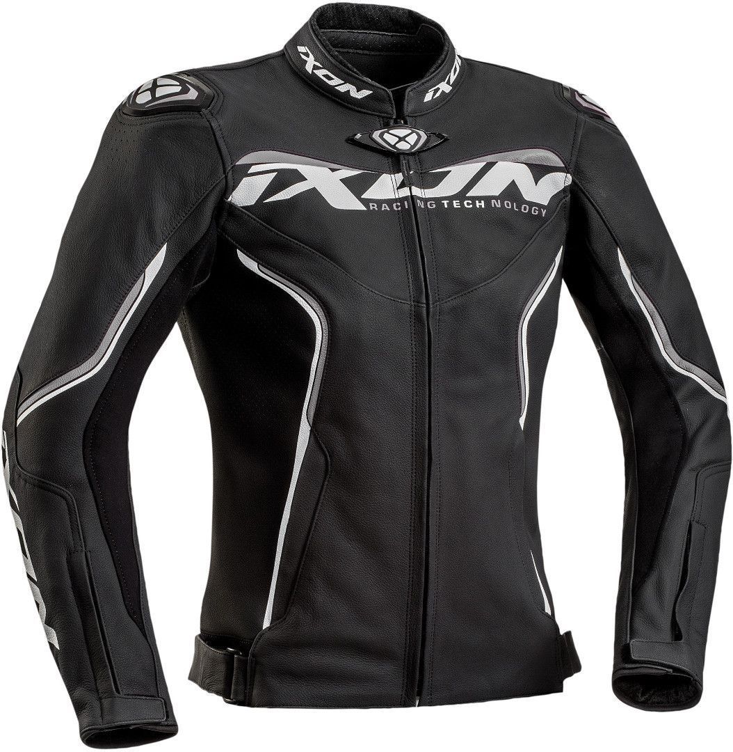 Ixon Trinity Chaqueta de cuero de la motocicleta de las señoras - Negro Gris Blanco (L)