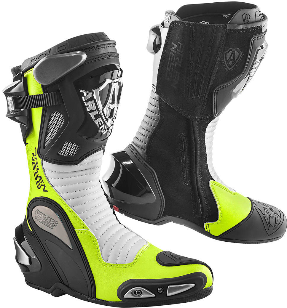 Arlen Ness Xaus Replica Botas de moto - Negro Blanco Amarillo (40)