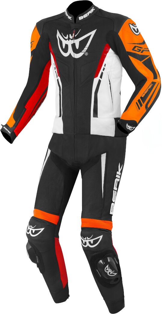 Berik Monza Traje de cuero de motocicleta de dos piezas - Negro Blanco Rojo Naranja (50)