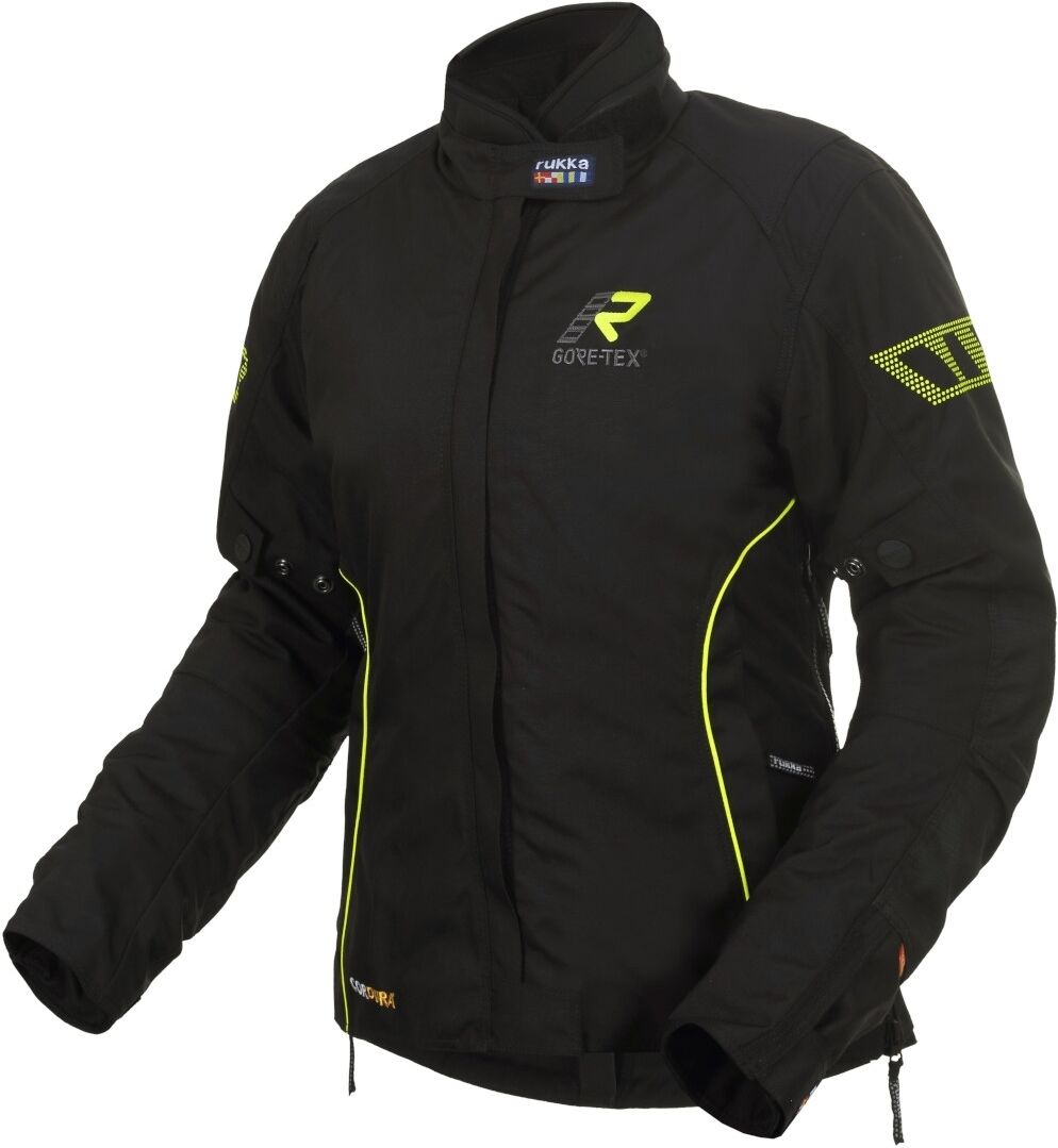 Rukka Hermia Gore-Tex Chaqueta textil para motocicletas para damas - Negro Amarillo (34)