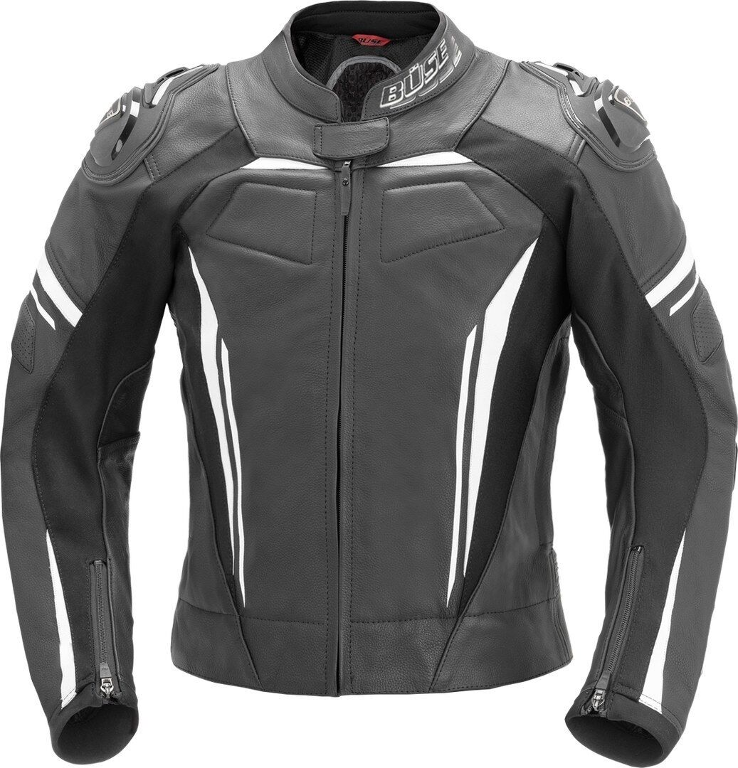 Büse Imola Damas chaqueta de cuero de la motocicleta - Negro Blanco (44)