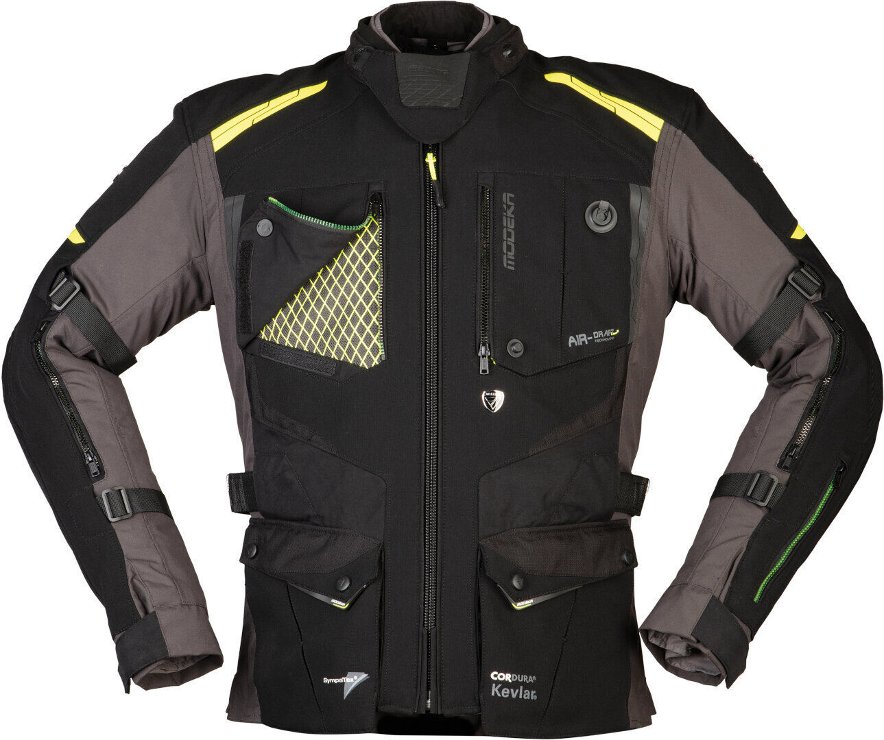 Modeka Talismen Chaqueta textil para motocicletas - Negro Gris Amarillo (L)