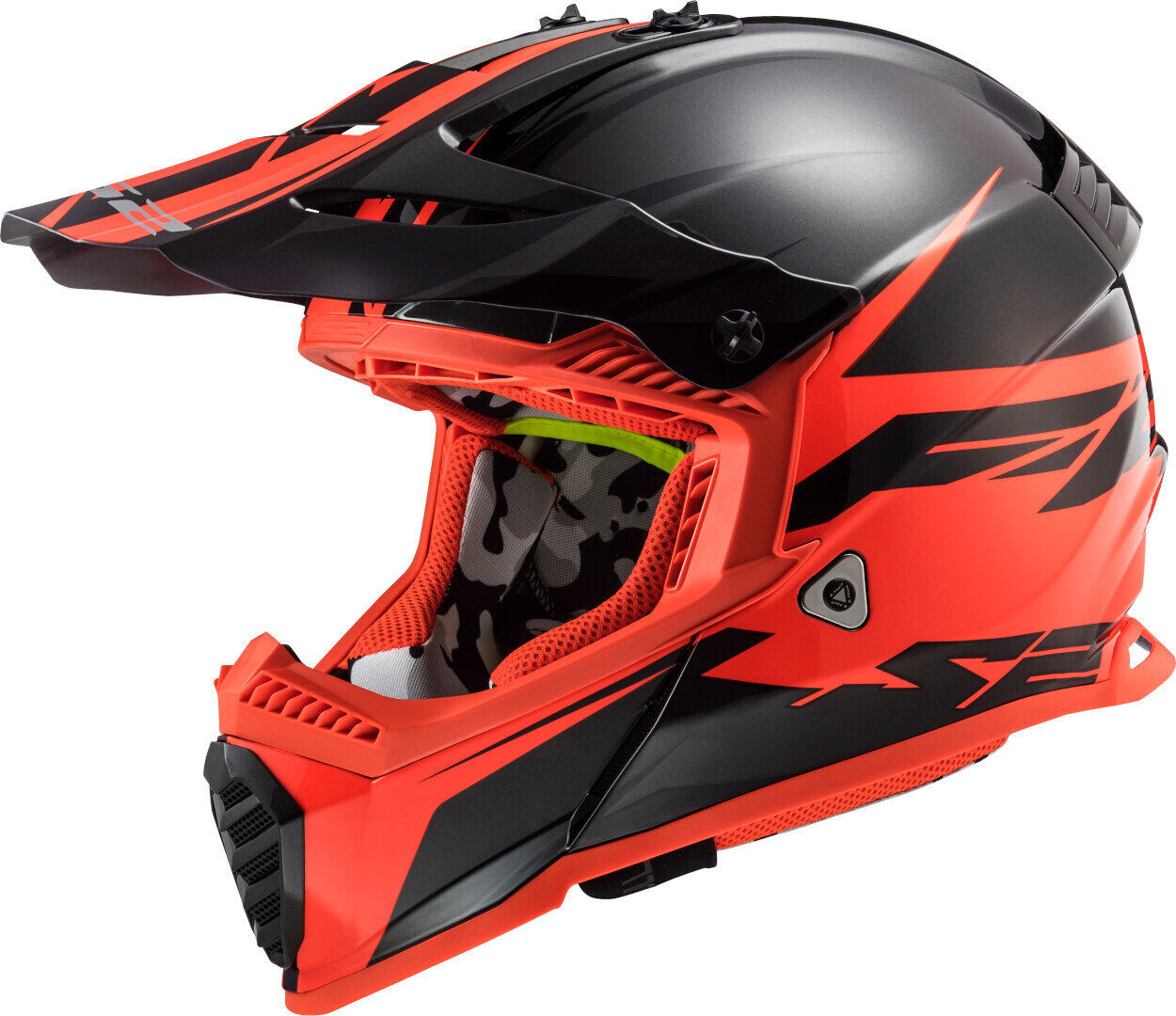 LS2 MX437 Fast Evo Roar Casco de Motocross - Negro Rojo (2XL)