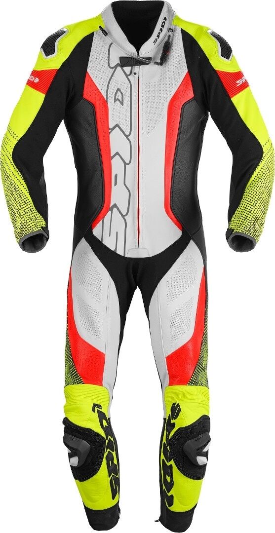 Spidi Supersonic Pro Traje de cuero de una pieza perforado motocicleta - Negro Blanco Rojo Amarillo (48)