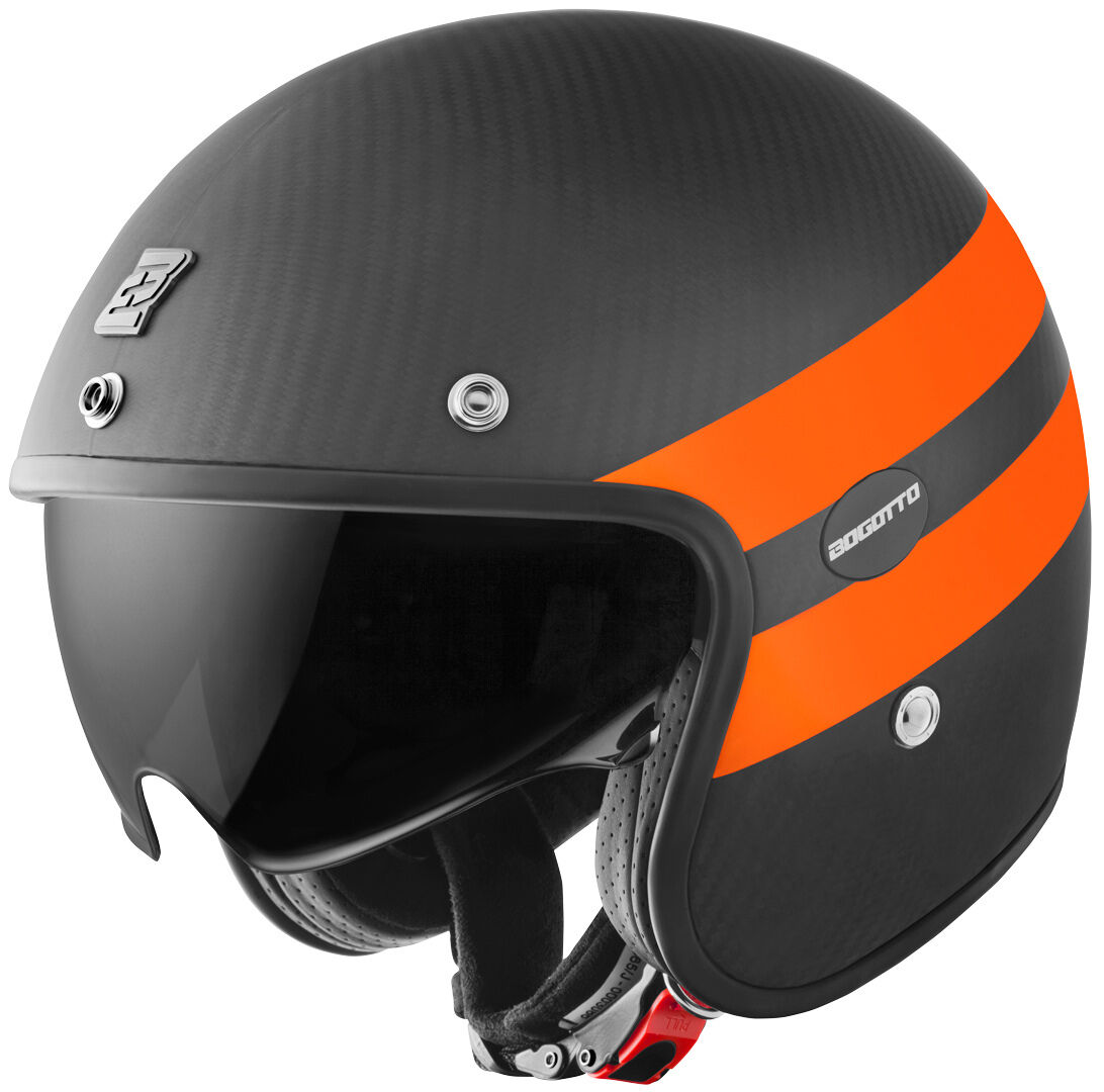 Bogotto V587 Crono Carbon Casco de jet - Negro Naranja (XL)