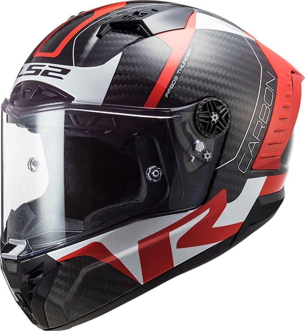 LS2 FF805 Thunder Racing1 Carbon Casco - Blanco Rojo (S)