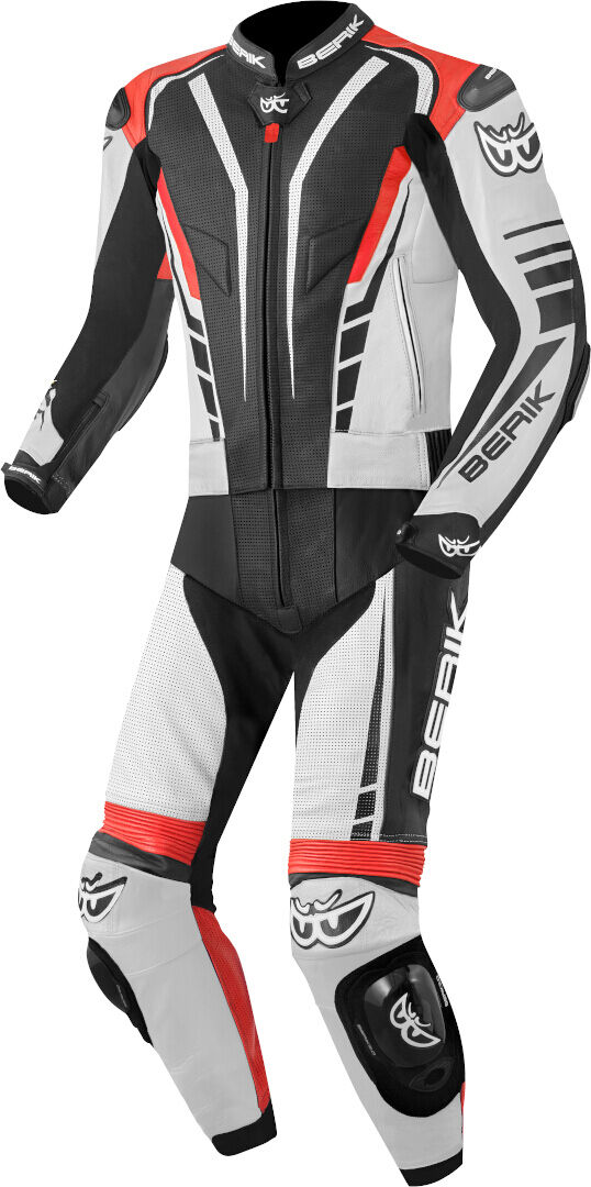 Berik XR-Ace Traje de cuero de moto de dos piezas - Negro Blanco Rojo (54)