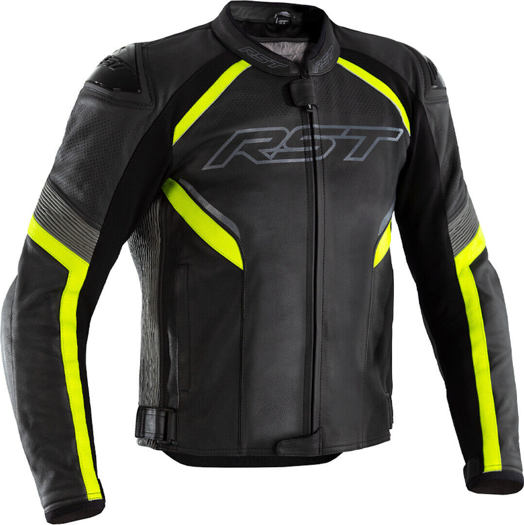 RST Sabre Airbag Chaqueta de cuero para motocicleta - Negro Amarillo (2XL)