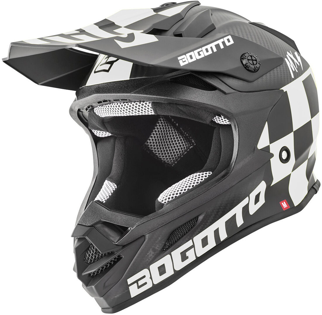 Bogotto V328 Xadrez Carbon Casco de Motocross - Negro Blanco (L)