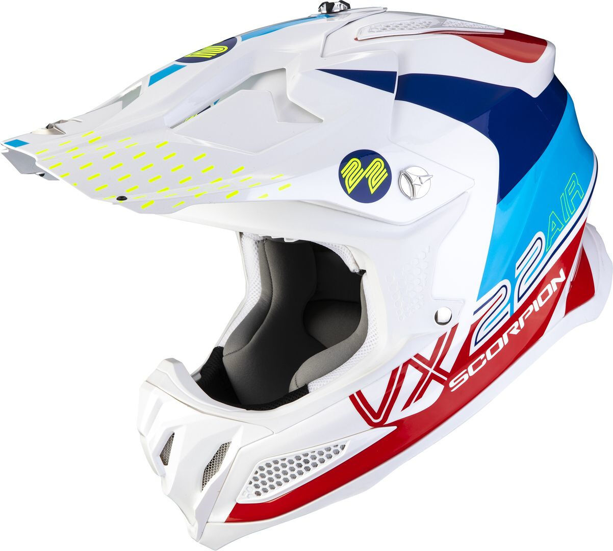 Scorpion VX-22 Air Ares Casco de motocross - Blanco Rojo Azul (XL)