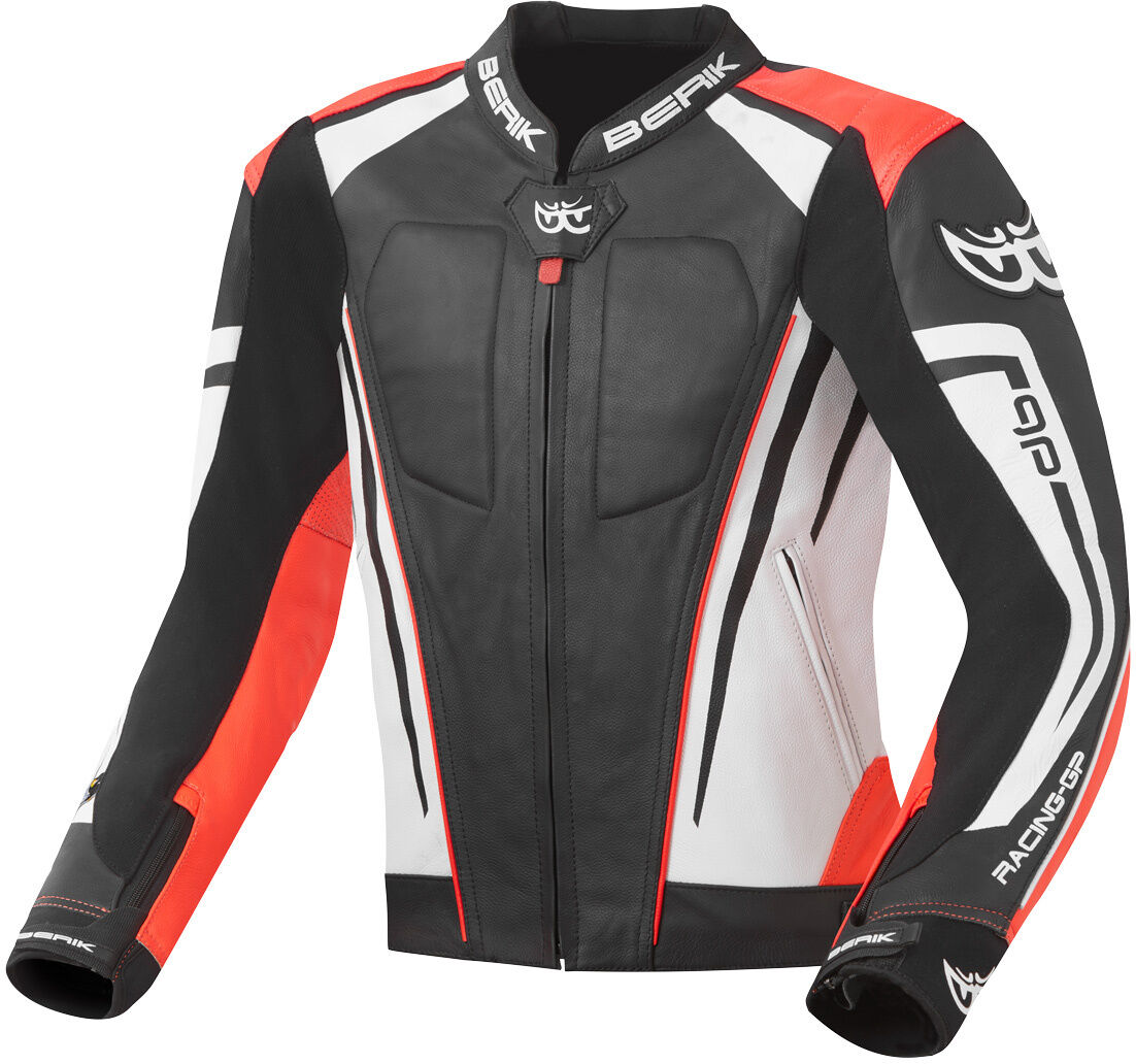 Berik Striper Evo Chaqueta de cuero para motocicleta - Negro Blanco Rojo (52)