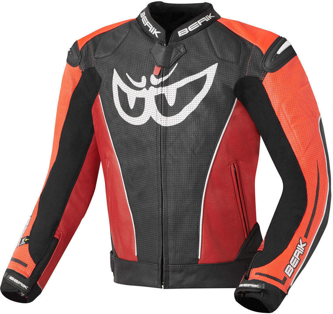 Berik Street Chaqueta de cuero para moto - Negro Rojo (52)