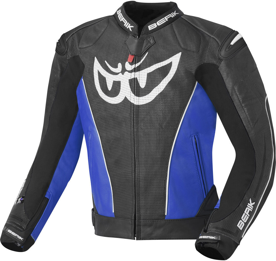 Berik Street Chaqueta de cuero para moto - Negro Azul (58)