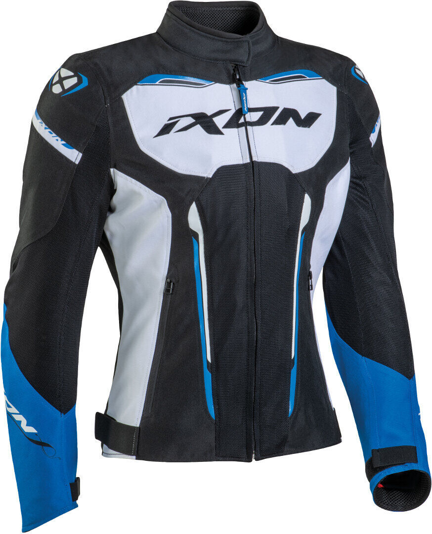 Ixon Striker WP Chaqueta textil para motocicletas para damas - Negro Blanco Azul (XS)