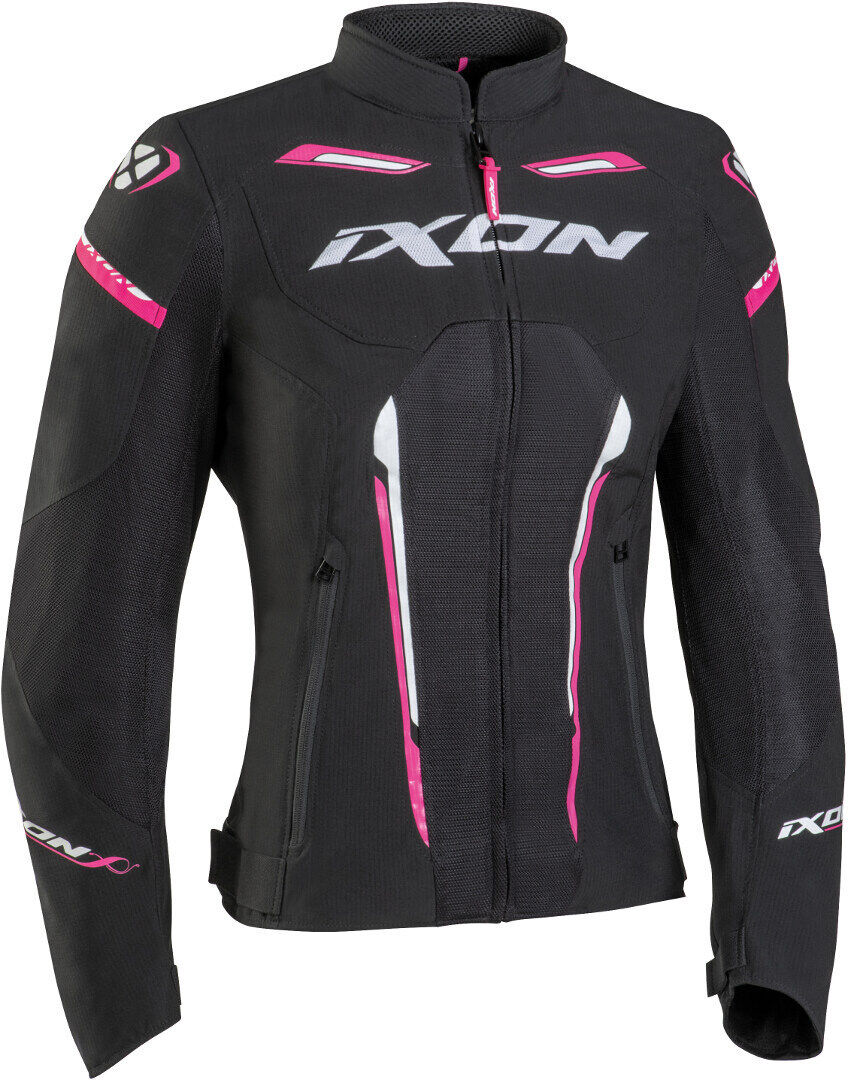 Ixon Striker Air Chaqueta textil para motocicletas para damas - Negro Blanco Rosa (L)