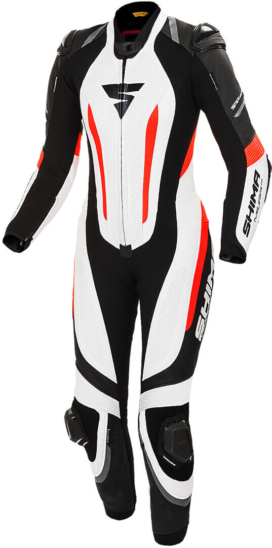 SHIMA Miura RS Traje de cuero de motocicleta de una pieza para mujer - Negro Blanco Rojo (42)