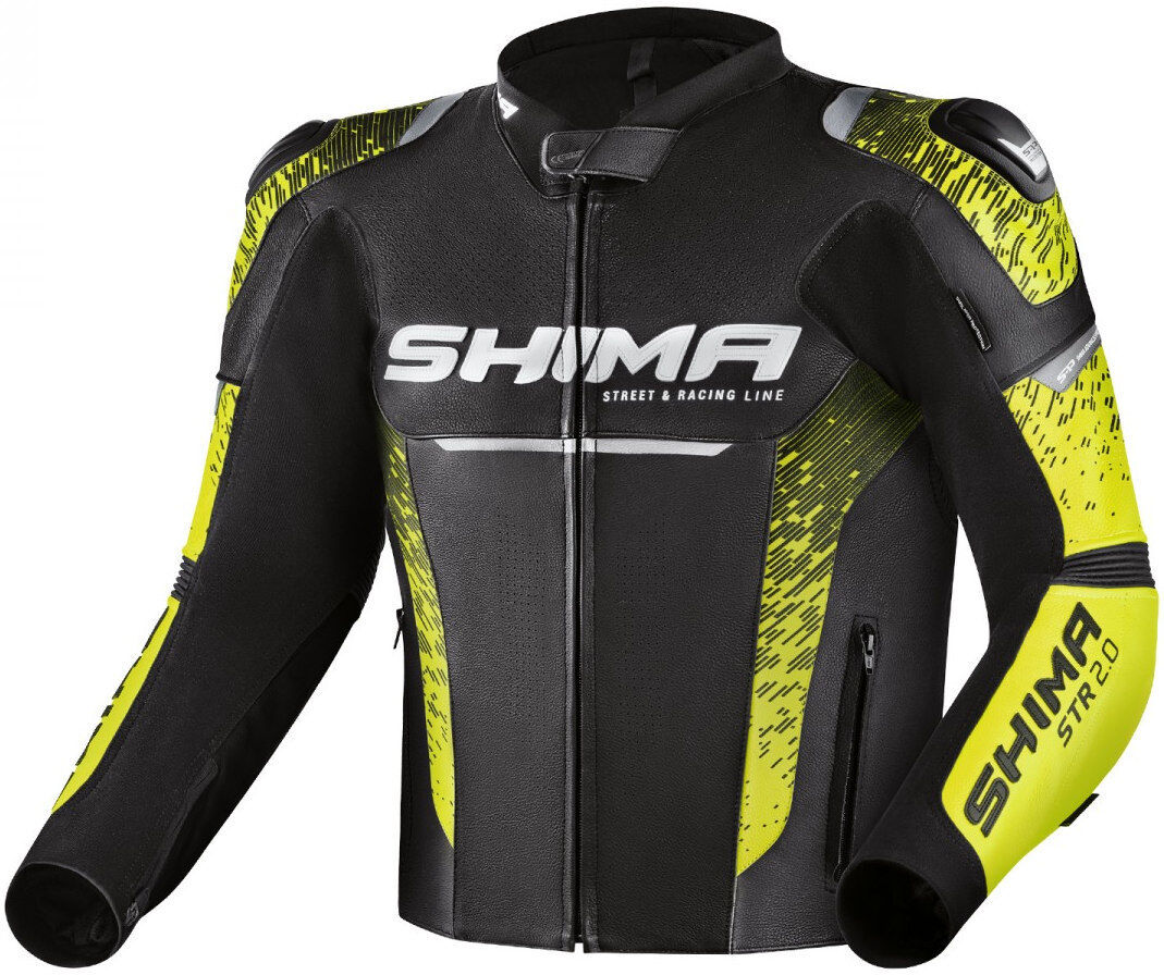 SHIMA STR 2.0 Chaqueta de cuero para motocicleta - Negro Amarillo (54)