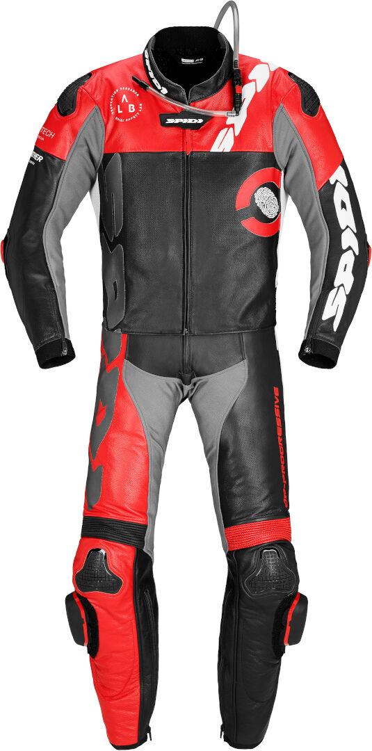 Spidi DP-Progressive Touring Traje de cuero de motocicleta de dos piezas - Negro Rojo (48)