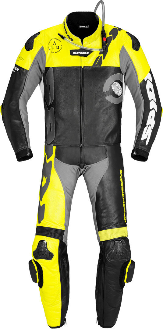 Spidi DP-Progressive Touring Traje de cuero de motocicleta de dos piezas - Negro Amarillo (54)