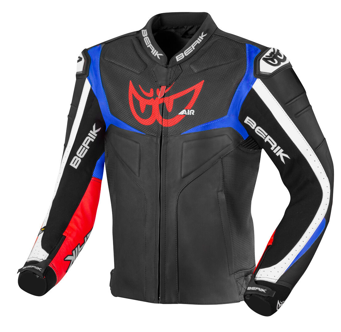 Berik Wild Chase Chaqueta de cuero para motocicleta - Negro Blanco Rojo Azul (54)