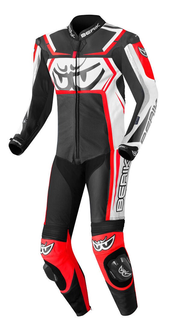 Berik Race-Tech Traje de cuero para motocicleta de una pieza - Negro Blanco Rojo (50)