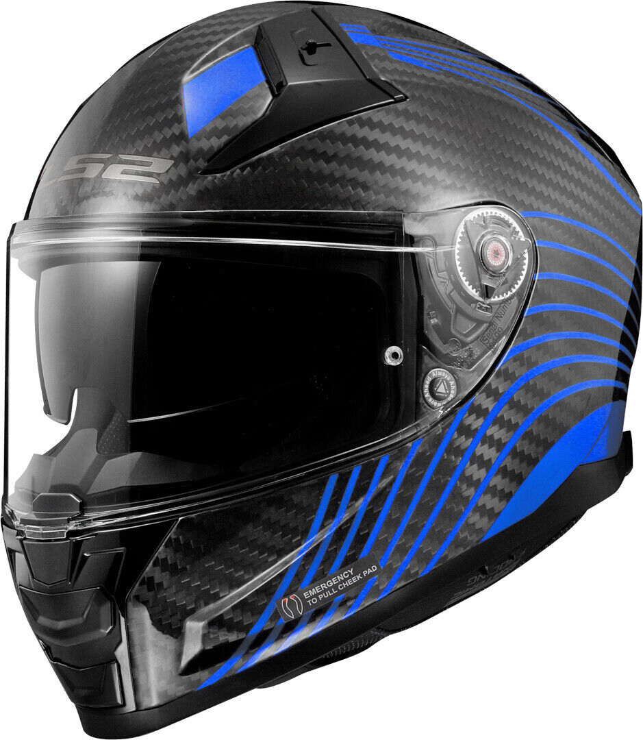 LS2 FF811 Vector II Carbon Flux Casco - Negro Azul (2XS)