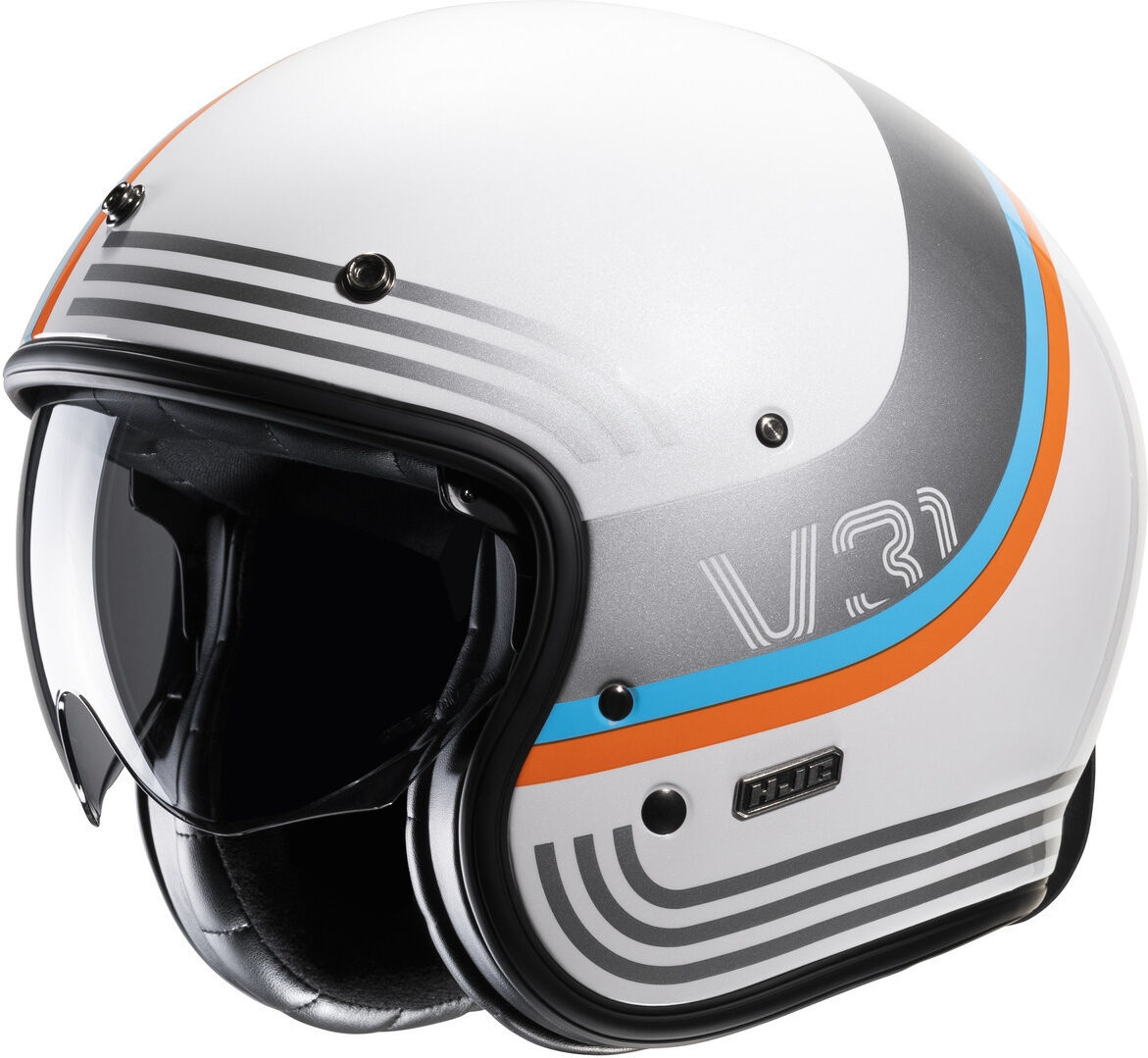 HJC V31 Byron Retro Casco Jet - Blanco Azul Naranja (L)