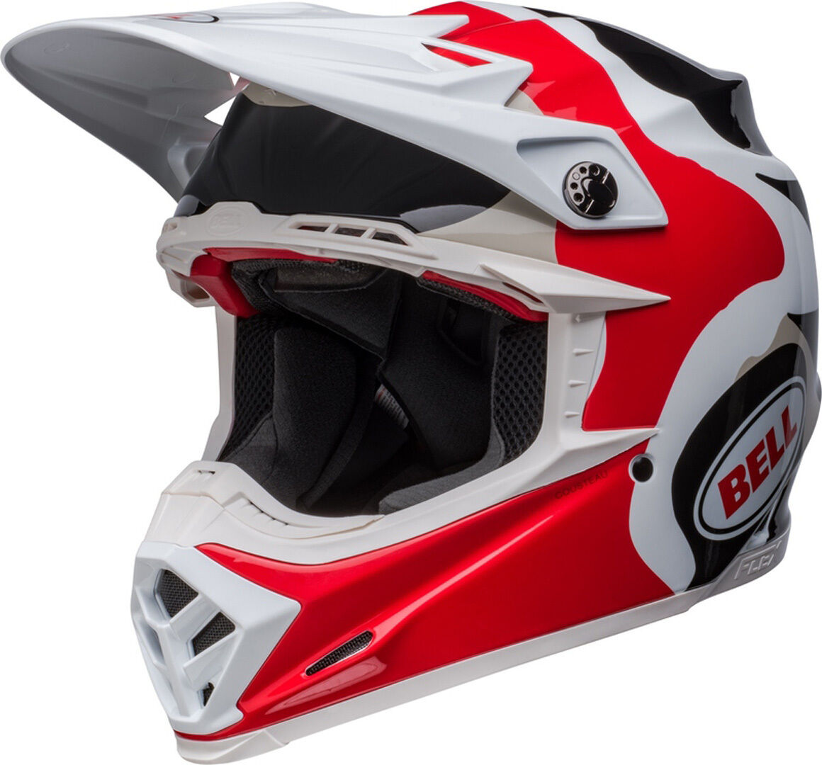 Bell Moto-9s Flex Hello Cousteau Reef Casco de motocross - Negro Blanco Rojo (XL)