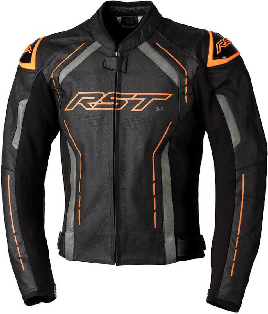 RST S1 Chaqueta de cuero de motocicleta - Negro Naranja (40)