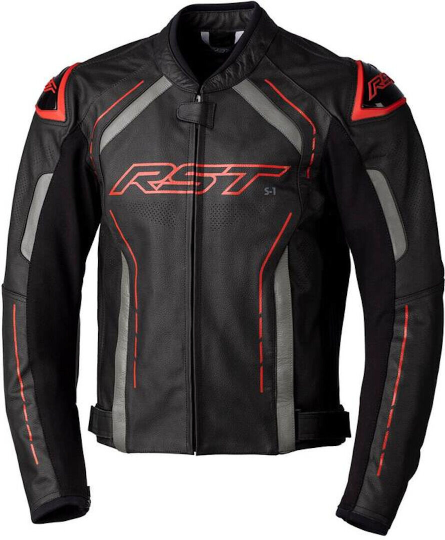 RST S1 Chaqueta de cuero de motocicleta - Negro Rojo (50)