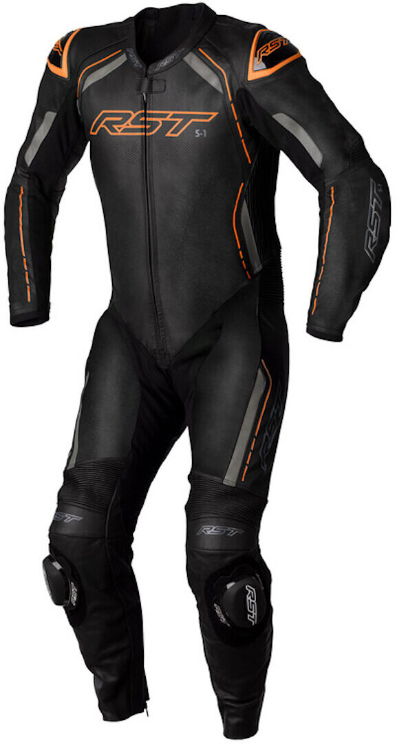 RST S1 Traje de cuero de motocicleta de 1 pieza - Negro Gris Naranja (XL)