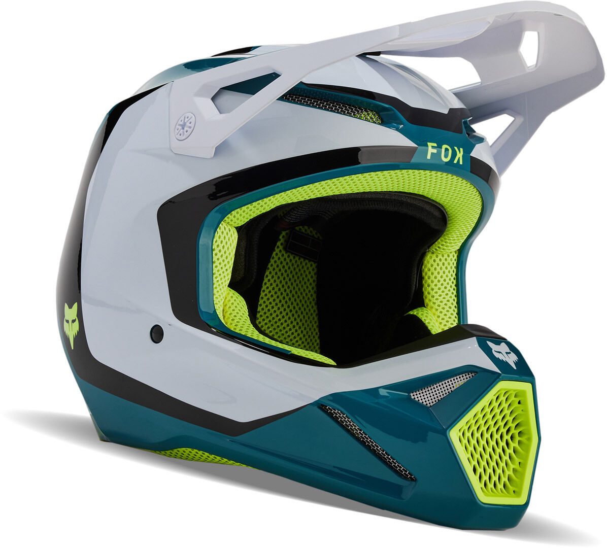 Fox V1 Nitro MIPS Casco de motocross juvenil - Negro Blanco Verde Azul