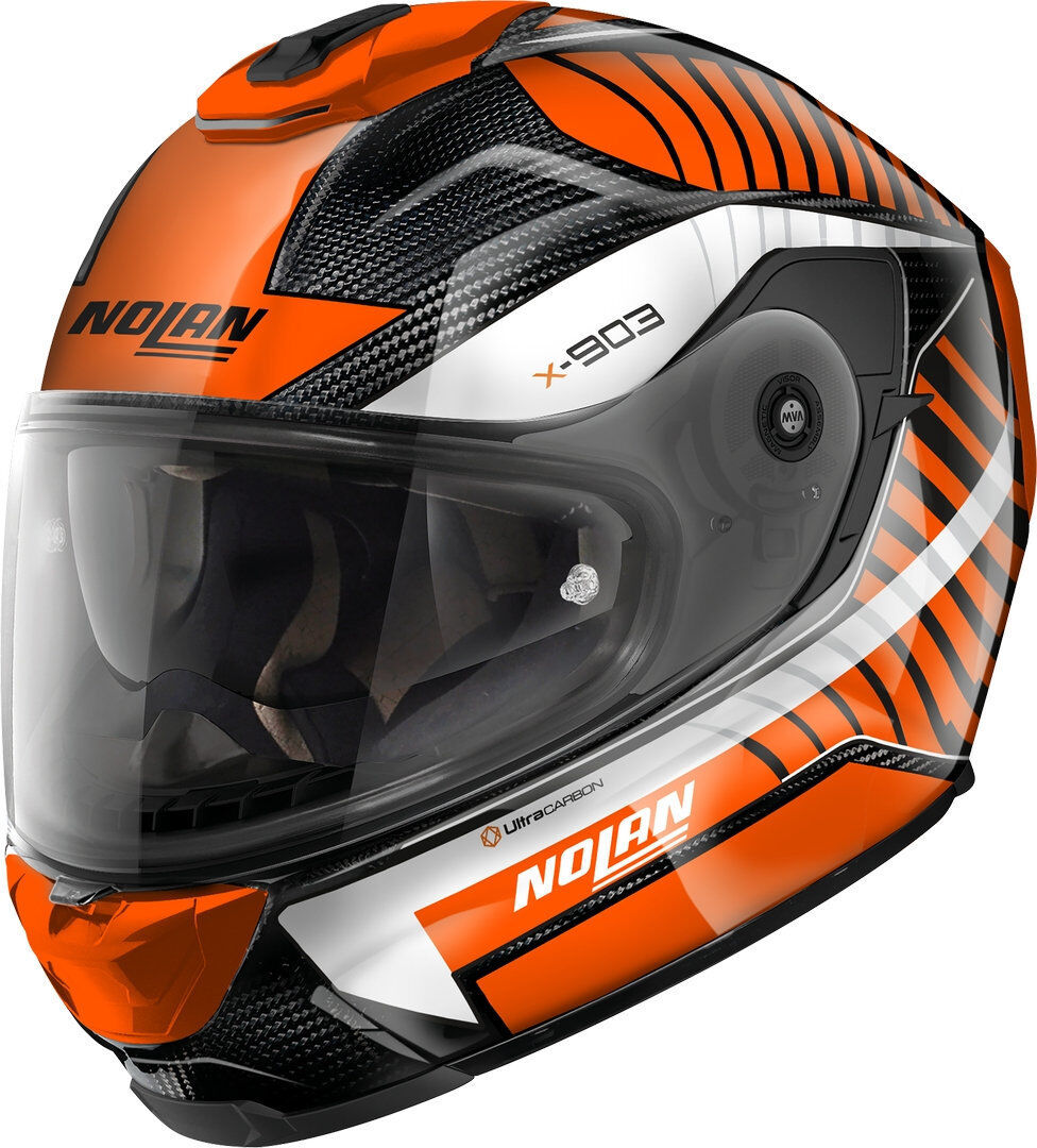 Nolan X-903 Ultra Carbon Starlight N-Com Casco - Negro Blanco Naranja (XL)