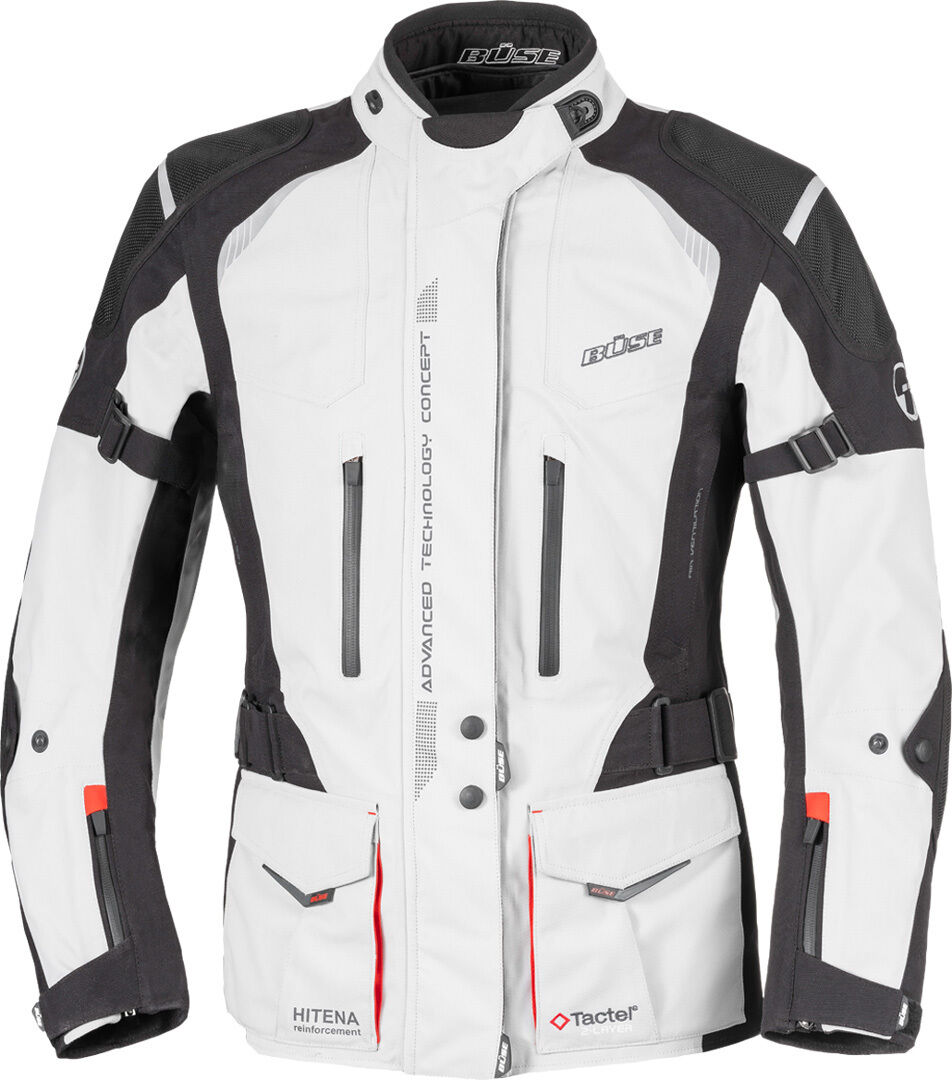 Büse Grado Las señoras de la motocicleta Chaqueta Textíl - Negro Blanco Rojo (42)