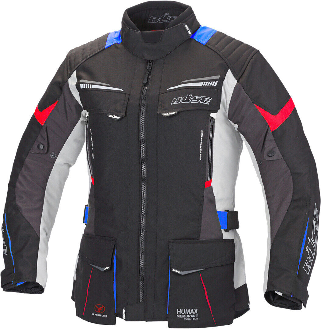 Büse Lago Pro Chaqueta textil de la motocicleta de las señoras - Gris Rojo Azul (42)