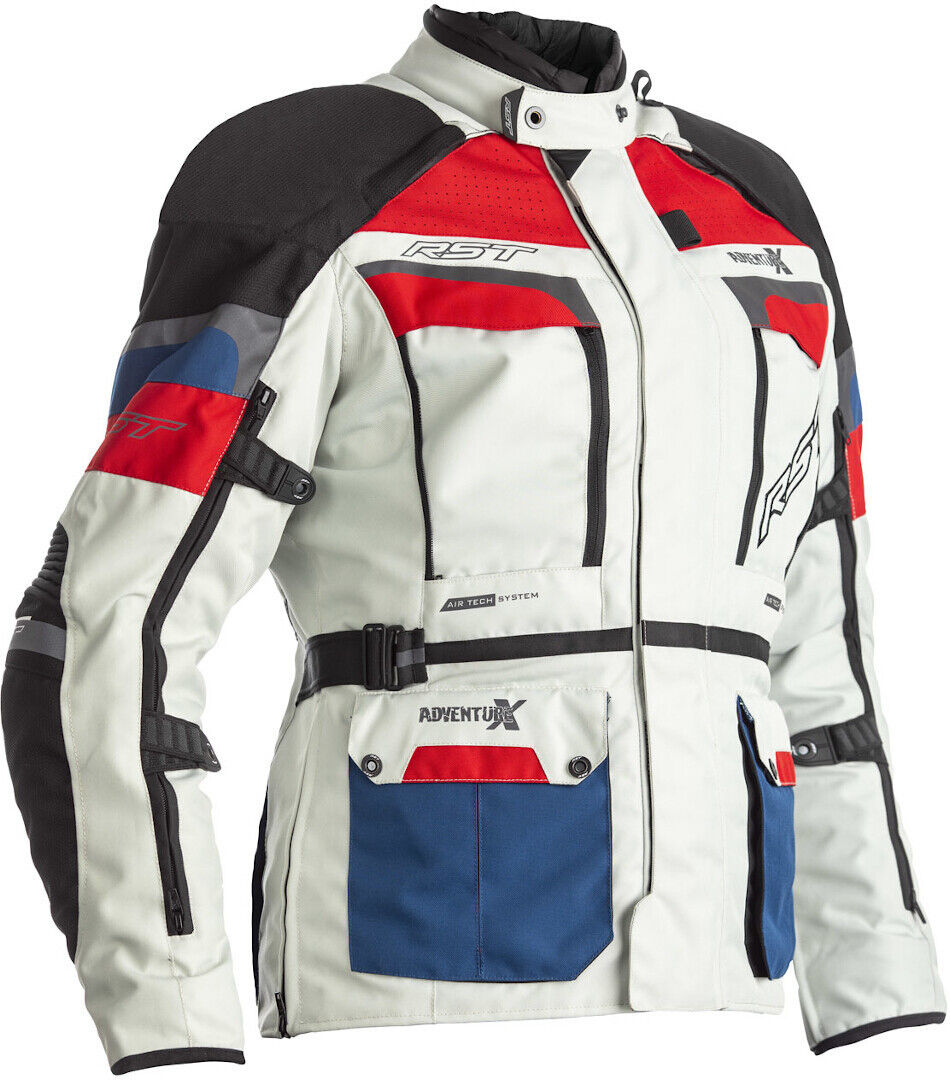 RST Pro Series Adventure-X Chaqueta textil de la motocicleta de las señoras - Blanco Rojo Azul (XL)