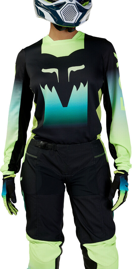 Fox 180 Flora Maillot de motocross femenino - Negro Verde Amarillo (S)