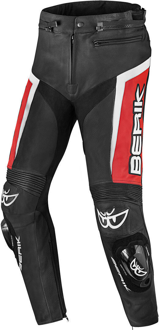 Berik Misle Pantalones de cuero moto - Negro Blanco Rojo (48)