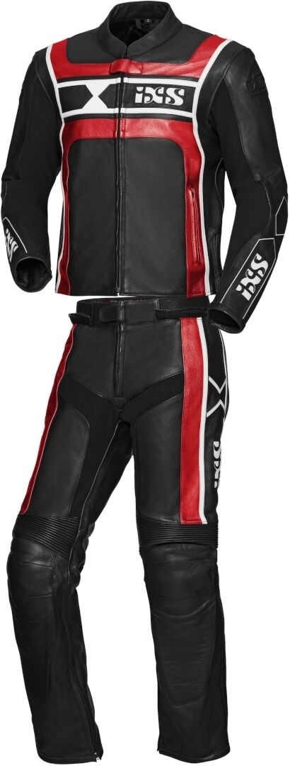 IXS Sport RS-500 De dos piezas traje de cuero moto - Negro Blanco Rojo (52 265)