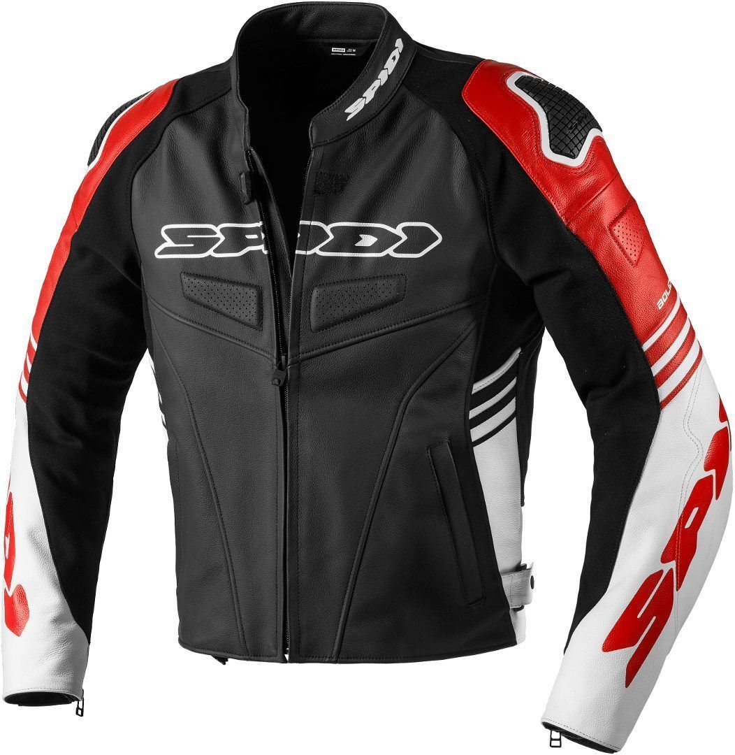 Spidi Track Warrior Chaqueta de cuero para motocicleta - Negro Rojo (56)