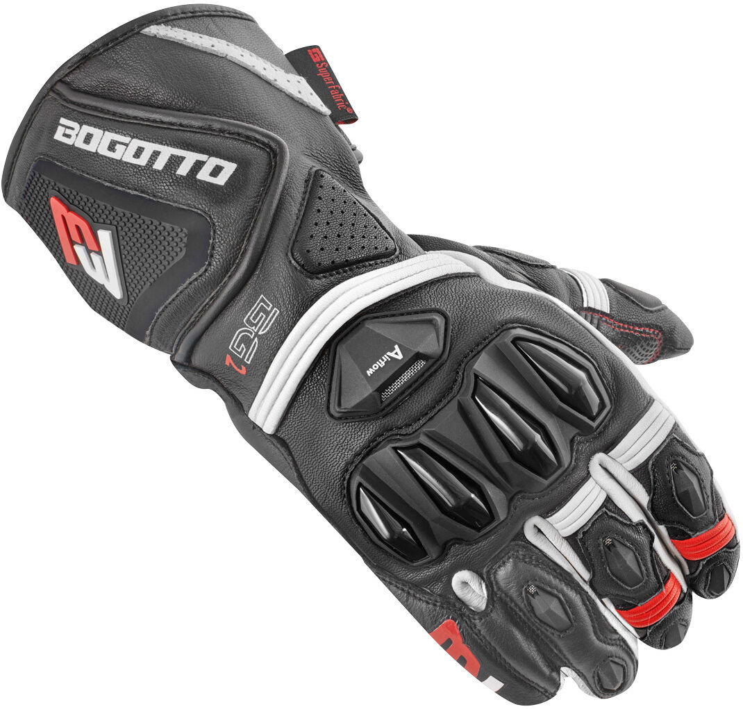 Bogotto Monza Guantes de moto perforados - Negro Blanco Rojo (2XL)