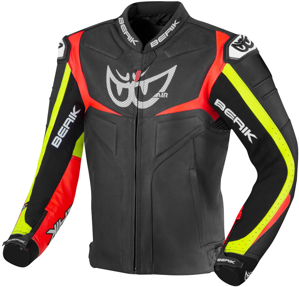 Berik Wild Chase Chaqueta de cuero para motocicleta - Negro Blanco Rojo Amarillo (52)