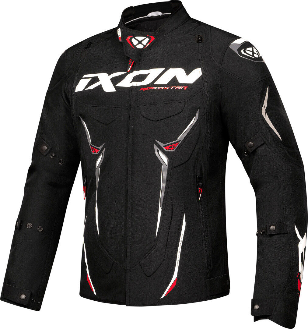 Ixon Roadstar Chaqueta textil impermeable para motocicleta - Negro Blanco Rojo (2XL)