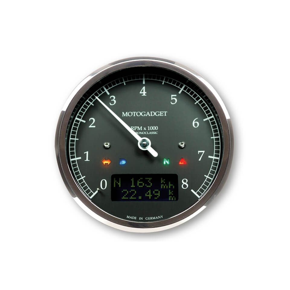 motogadget Motoscope clásico contador rev DarkEdition -8.000 rpm - Plata
