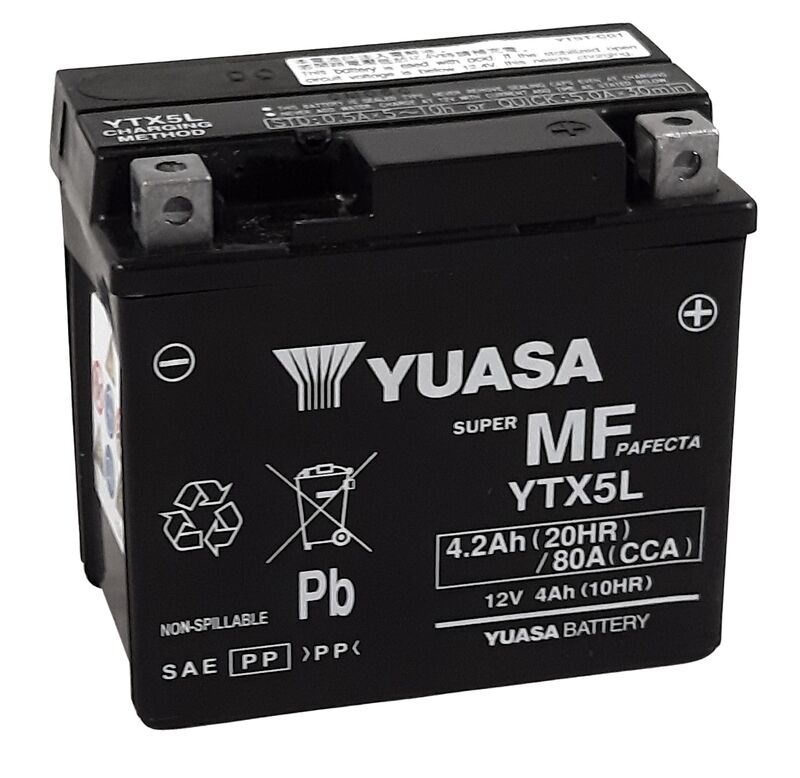 YUASA Batería   W/C sin mantenimiento activada de fábrica - YTX5L FA Batería libre de mantenimiento -