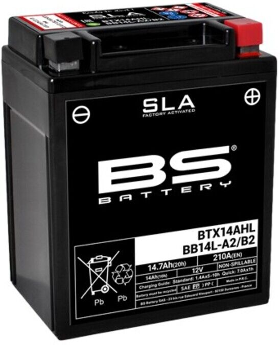 BS Battery Batería SLA libre de mantenimiento activada de fábrica - BTX14AHL / BB14L-A2 / B2 -  (135 mm)