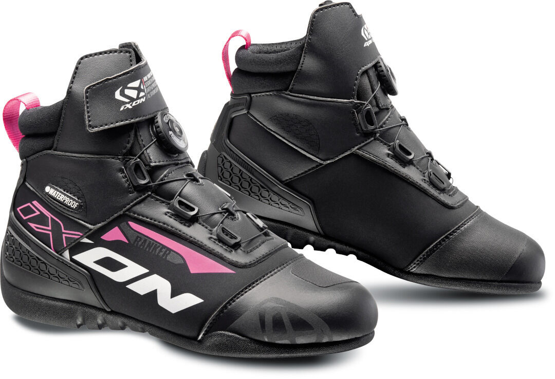 Ixon Ranker WP Zapatos de motocicleta para damas - Negro Blanco Rosa Lila (37)