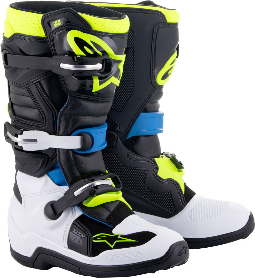 Alpinestars Tech 7S Botas juveniles de motocross - Negro Azul Amarillo (38)